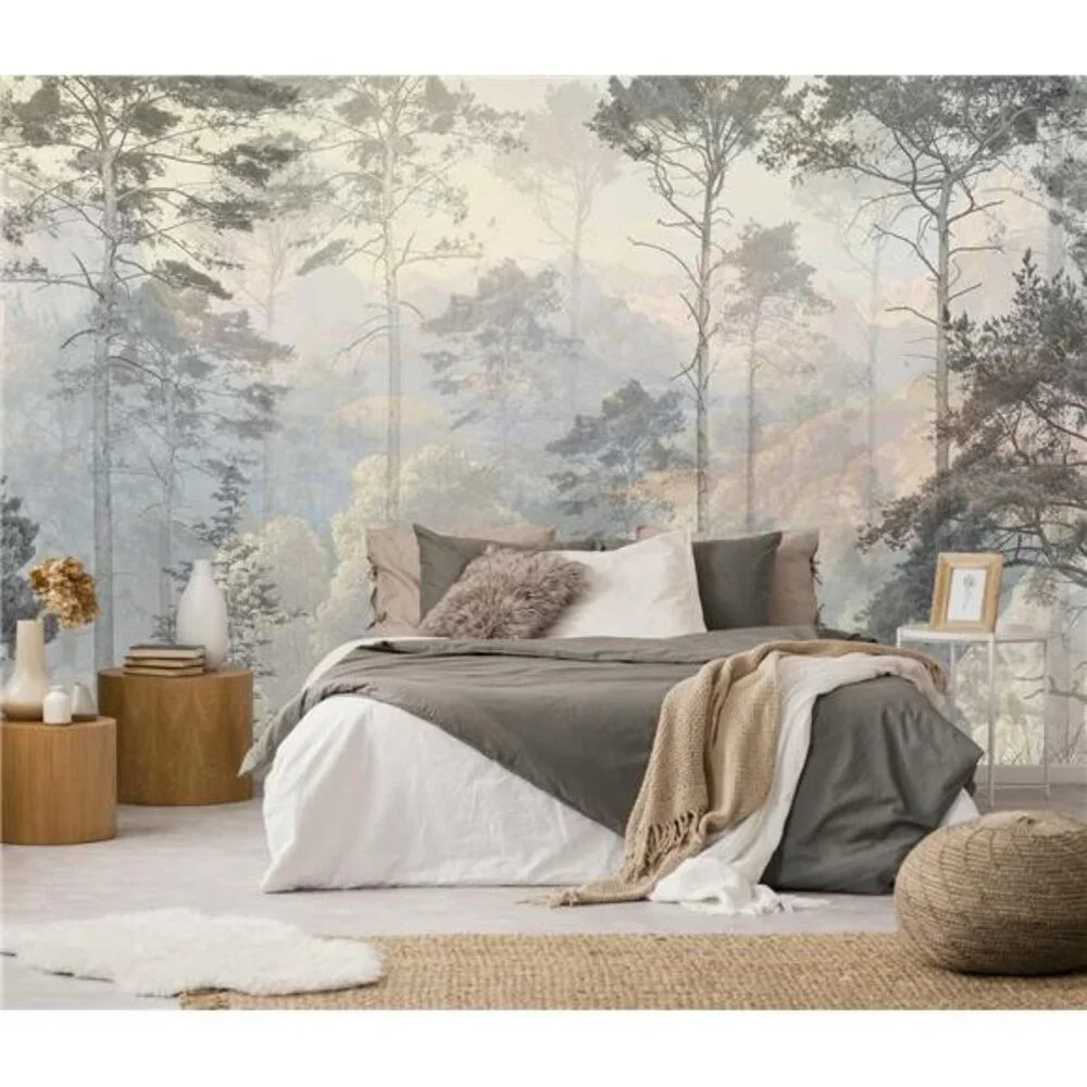 Hazy Forest Wall Mural, Abstract Nature Landscape Wallpaper, Background Wall